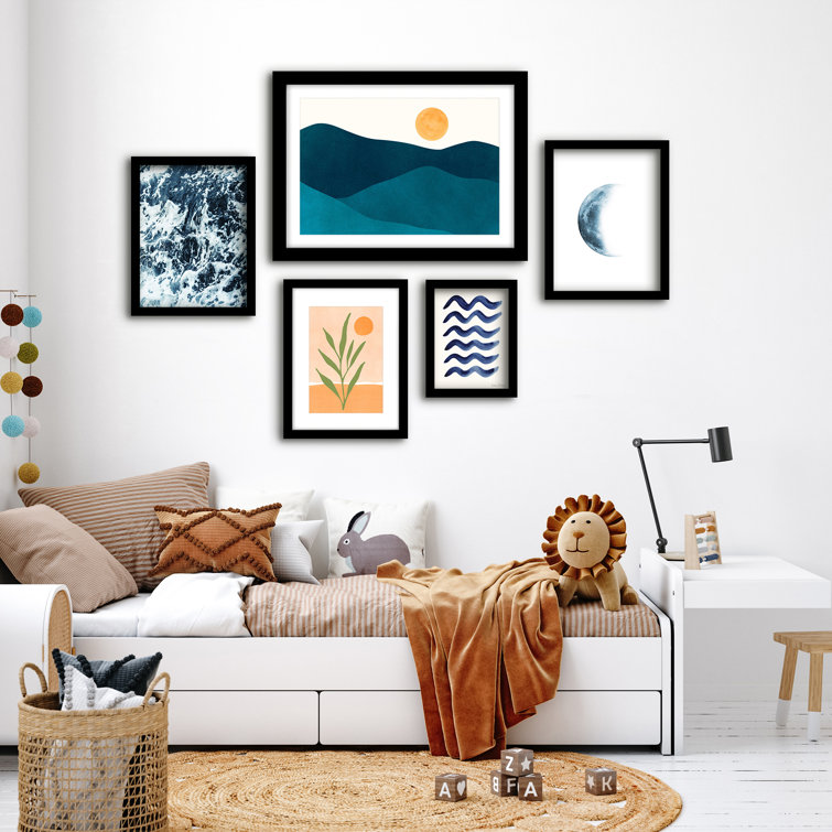 Orren Ellis 5 Piece Framed Gallery Wall Art Set Blue Ocean Waves